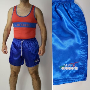Vintage 90s Diadora Shiny Blue Sprinter Shorts | Satin Soccer Gym Running Shorts | Retro Workout Athletic Wear | Size M