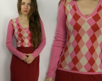 Scottish Y2K Vintage Pringle of Scotland Argyle merino wool Sweater made in Italy Pullover size S