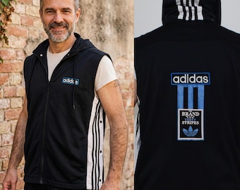 Gilet con cappuccio Adidas vintage anni '90, nero, tecnico, taglia D5 M