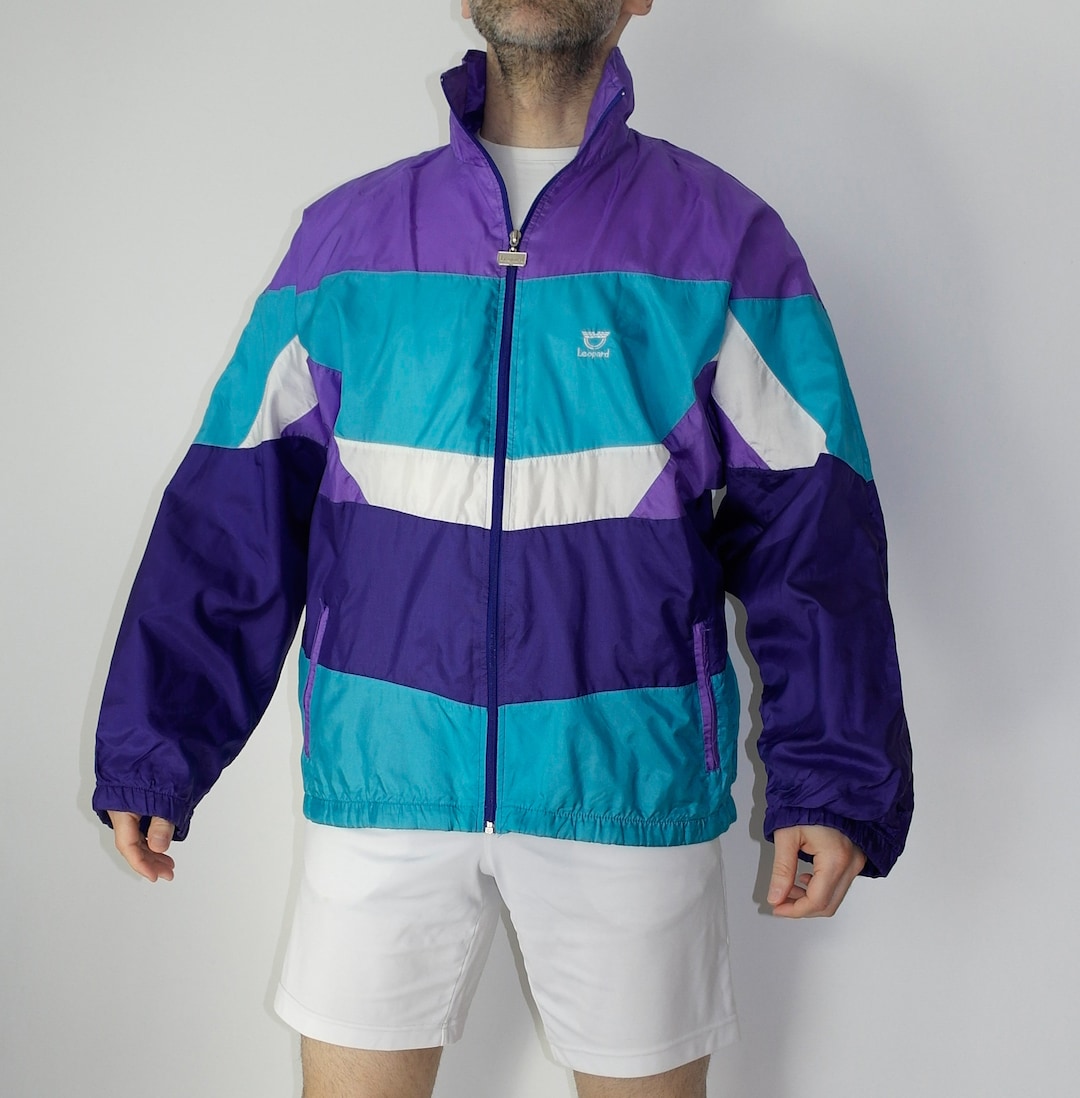 Leopard Vintage 90s Color Block Windbreaker Jacket / Size D Leopard Vintage 90s Color Block Windbreaker Jacket / Size D