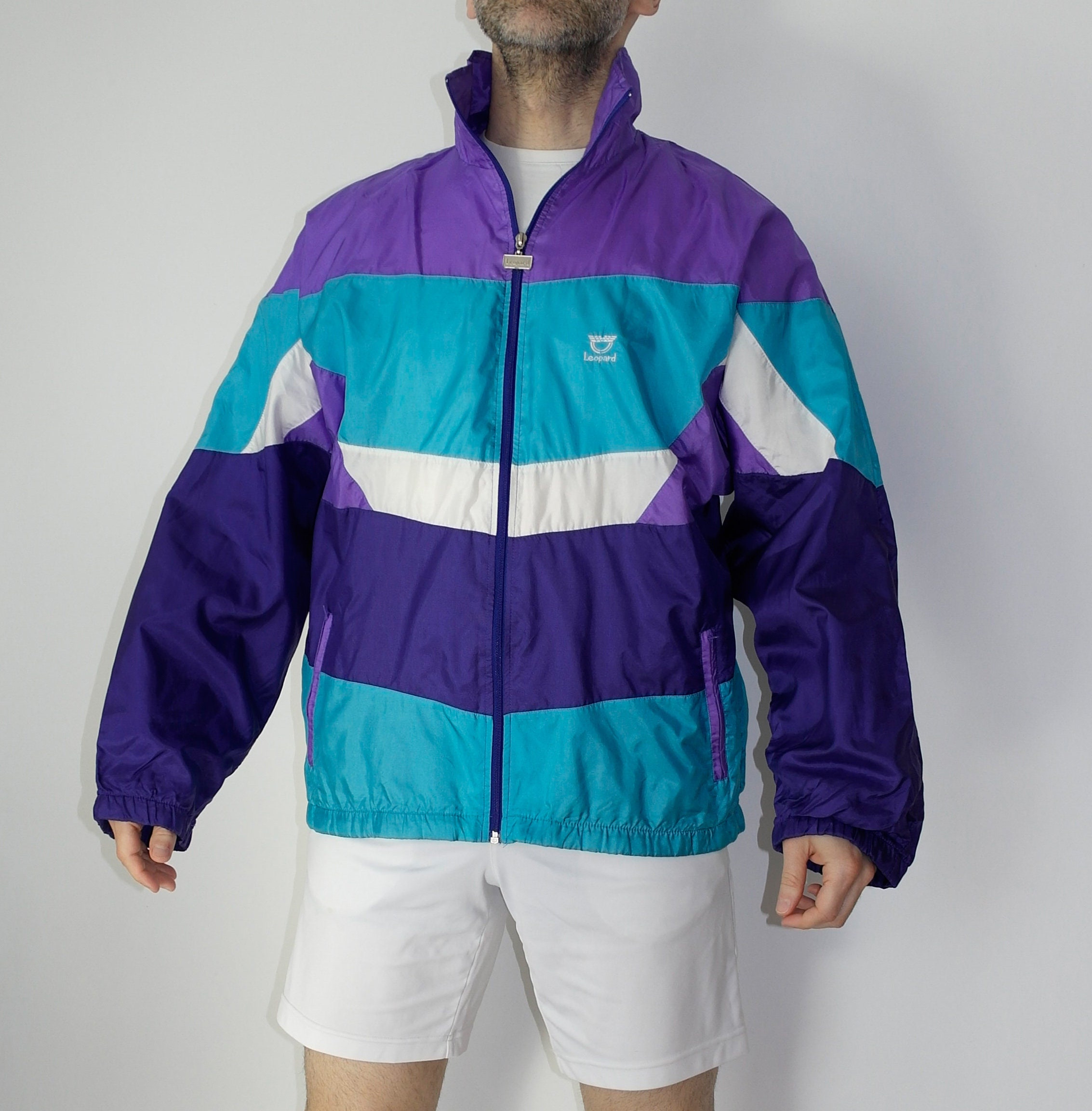 Leopard Vintage 90s Color Block Windbreaker Jacket / Size D Leopard Vintage 90s Color Block Windbreaker Jacket / Size D