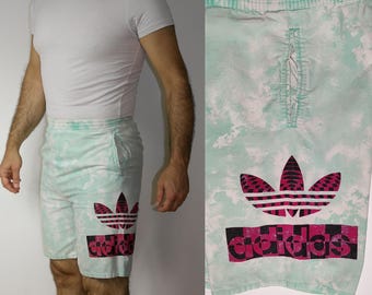 70s Adidas Ventex tie dye shorts / Vintage beach Shorts / Big Trefoil Sprinter Running Sportswear training sports