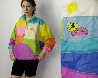 Surfer Jams des années 90, style mondial, coupe-vent fait main, blouson pop art color block