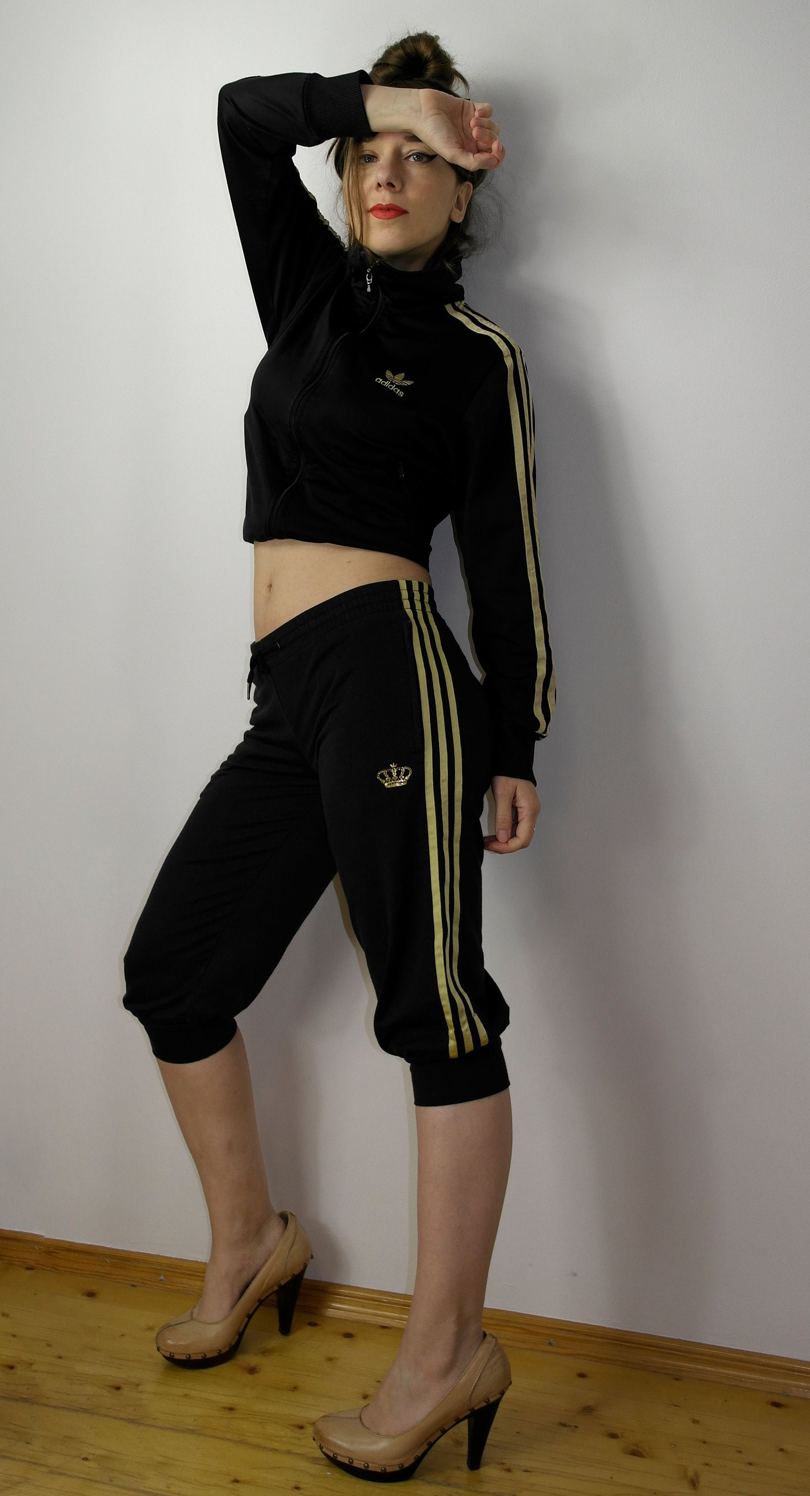 Buy Y2K ADIDAS Respect Me 3 Stripes Capri Track Pants Low Rise Black Golden ADIDAS Respect Me Pants Size 36 Online in India Etsy
