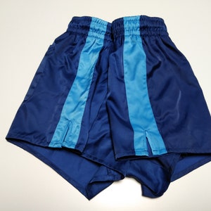 Op de afbeelding: Blauwe en lichtblauwe sport shorts met een trekkoord.
