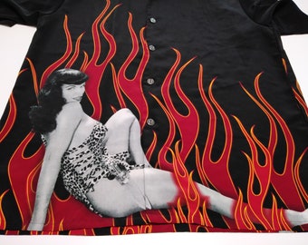 Bettie Page Flame Button-up Shirt, Y2K Pinup Top (size M) - Etsy