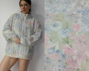 Nederlandse Vintage Art Pastel Floral Windbreaker Rucanor Jacket Big Size Dames L