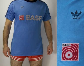 West Germany Adidas BASF Shirt Vintage / 70s Soccer T-shirt / Sport Jersey Adidas Shirt/ size L, D 7/8