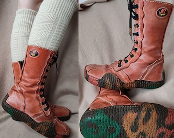 Y2K High „Eject” Leather Boots 37 Women Lace Up Cosplay Boots Hippie Boots