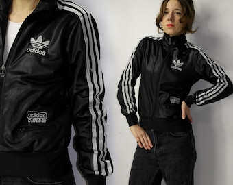 00s Adidas Chile 62 Big Trefoil shiny Tracksuit / Vintage Zip Up Track Jacket Size 38 /  Retro Style 90s y2k Old-school Streetwear