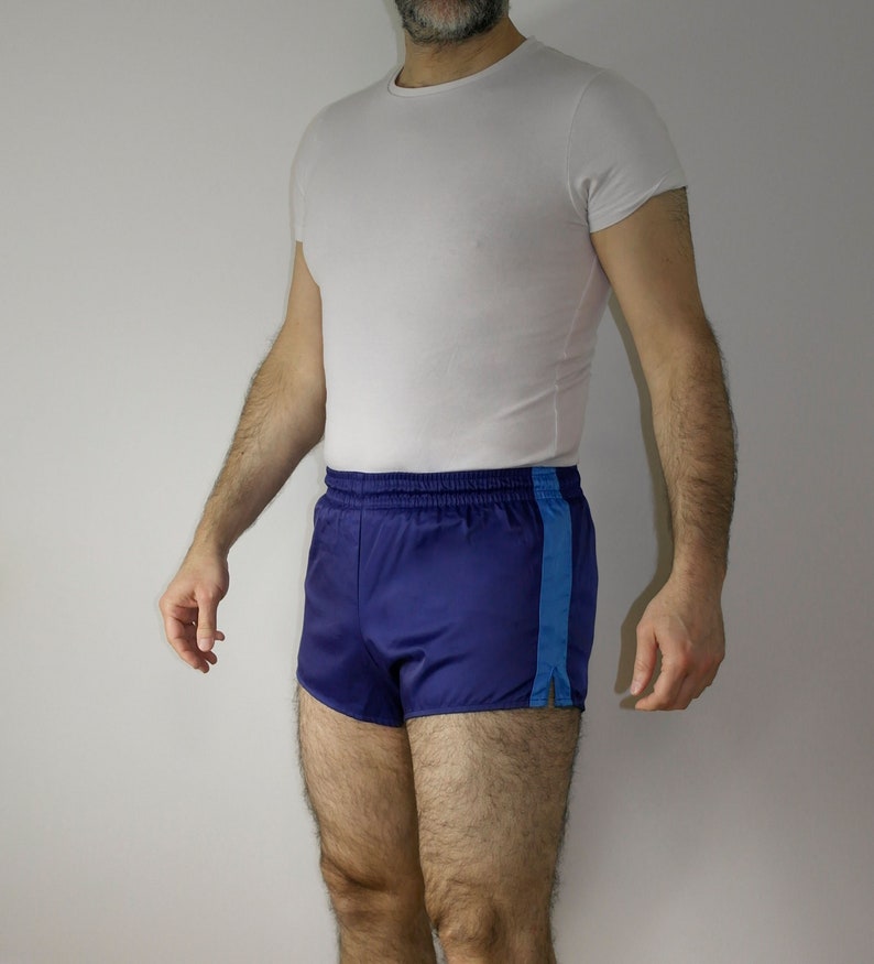 Jaren '90 Duits leger met glanzende satijnen vintage shorts blauwe kleur voetbaltrainingsshorts maat 5 afbeelding 3