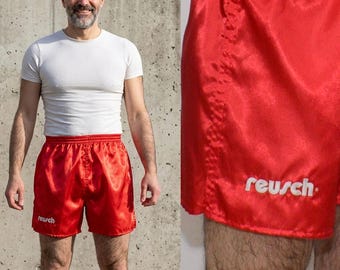 Vintage Shiny Red Sprinter Shorts 80s Satin Gym Running Size XXL