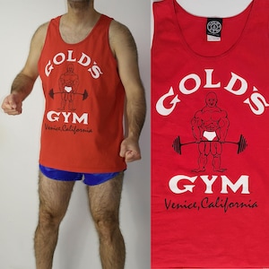 Vintage Y2K Gold’s Gym cotton Tank Top – Venice California – Red XL Athletic Workout Jersey