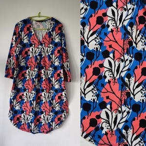 Nosh Cotton Jersey Y2K Dress – Floral Print Color Block Big Dots, Finnish Marimekko Style – Size S 34/36