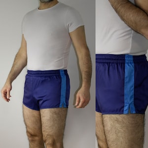 90s German army running Shiny Satin Vintage shorts Blue Color Soccer Football training Shorts Size 5