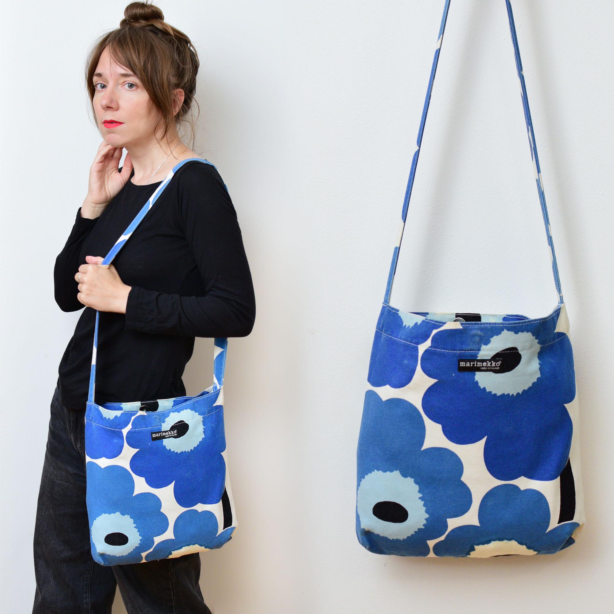 Vintage Y2K Marimekko Unikko Canvas Shoulder Bag Made in Finland Floral Poppy Print