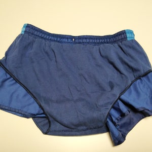 Op de afbeelding: Blauwe hardloopshorts met een zwarte tailleband en blauwe bies. De shorts hebben een ingebouwde voering.