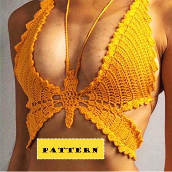 Butterfly Crochet Bralette Top, PATTERN Crochet Bikini Pattern, Halter Bikini Pattern & Bikini Bottoms, Bikinis swimwear Boho Gypsy Festival