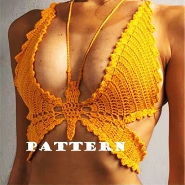 Butterfly Crochet Bralette Top, PATTERN Crochet Bikini Pattern, Halter Bikini Pattern & Bikini Bottoms, Bikinis swimwear Boho Gypsy Festival