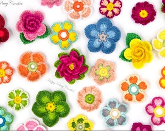 9 Crochet Flower Pattern Collection - Crochet Flower Appliques Patterns Bundle, English Language, Crochet Motifs, Digital Pattern Download