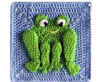 FROG Granny Square, Crochet Pattern (PDF Digital Download) Grandma's Square, Flowers, Animals, PDF Format