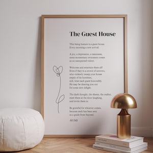 Rumi Quote, The Guest House Poem by Rumi, Inspirational Poem, Guest House Decor, Poetry Wall Art, Rumi Print, Rumi Poster, Digital Download