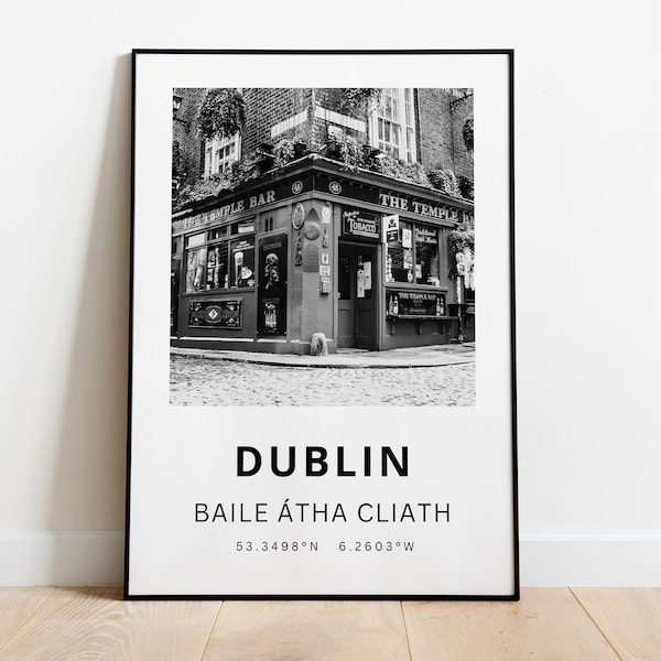 Impression Dublin, Temple Bar, affiche noir et blanc, affiche Dublin, impression photographie Dublin, voyage Dublin, impression Irlande, affiche Irlande