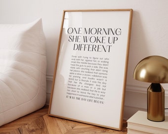 One Morning She Woke Up Different, Feminist Print, Female Empowerment, Woman line art, Feminist Wall Art, Strong Women Quote, Divorce Gift