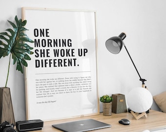 One Morning She Woke Up Different, Feminist Print, Female Empowerment, Woman line art, Feminist Wall Art, Strong Women Quote, Divorce Gift