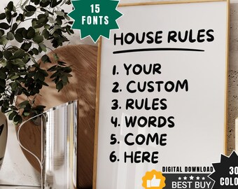 House Rules Poster, Personalized House Rules Print, Retro Poster, Trendy Wall Art, Dorm Decor, Bar Cart Art, Digital Download, Kitchen Decor
