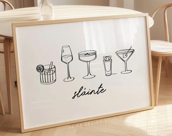 Slainte Irish Cheers Print, Irish Wall Art Print, Alcohol Poster, Irish Bar Decor, Kitchen Wall Art, Digital Download, Irish Prints