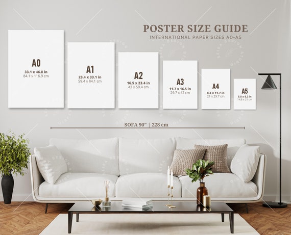 壁掛けアートのサイズガイド、フレームのサイズガイド、プリントの