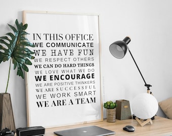 Citação de trabalho em equipe para impressão de valores de escritório, arte de parede inspiradora, decoração de parede de escritório de RH, impressão de local de trabalho, arte de escritório de equipe, pôster motivacional