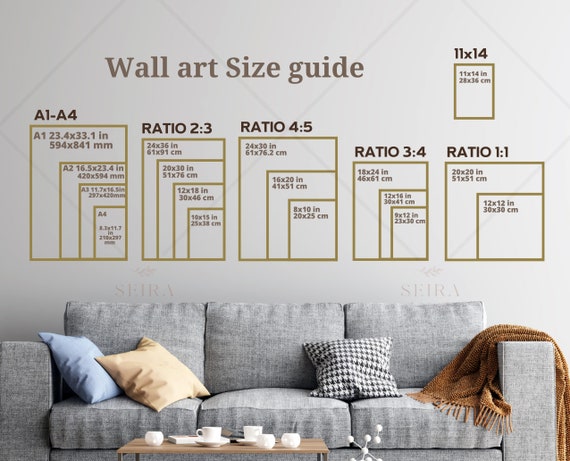Wall Art Size Guide Standard Frame Sizes Guide Living Room Etsy Uk
