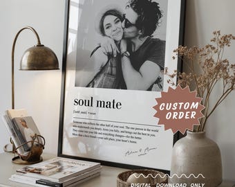 Personalised Couple Picture Collage Memorable Gift for Partner, Christmas Gift for Her Him, Soulmate Definition, Wedding Gift for Him Her