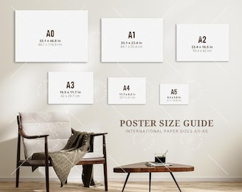 Storleksguide för väggdekorationer, storleksguide för ramar, storleksguide för tryck, jämförelsetabell, storlekstabell för posters, guide för väggmontering, storleksguide för horisontell konst