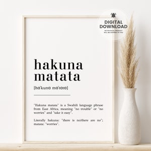 Hakuna matata-definitie, Hakuna matata-bord, slaapkamerafdruk, inspirerende muurkunst, Hakuna matata-afdruk, afdrukbare Hakuna