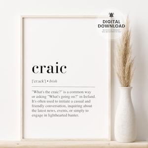 Craic, Craic Definition Print, Funny Print, North Ireland, Slang Print, Irish, Scottish Expression Print, Typography Poster, Irish Wall Art