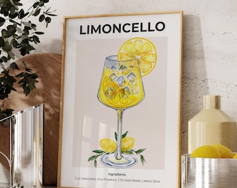 Limoncello Print, Digital Download, Downloadable Print, Bar Cart Print, Home Bar Print, Vintage Poster, Retro Wall Art, Alcohol Print