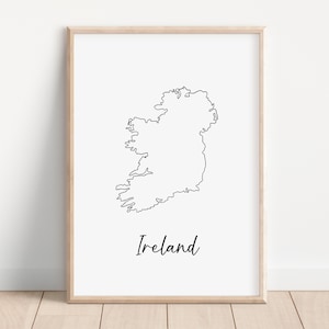 Impressão de mapa da Irlanda, arte de parede com mapa da Irlanda, pôster de mapa da Irlanda, mapa do país, preto e branco, arte de parede moderna, decoração de escritório doméstico, arte para impressão