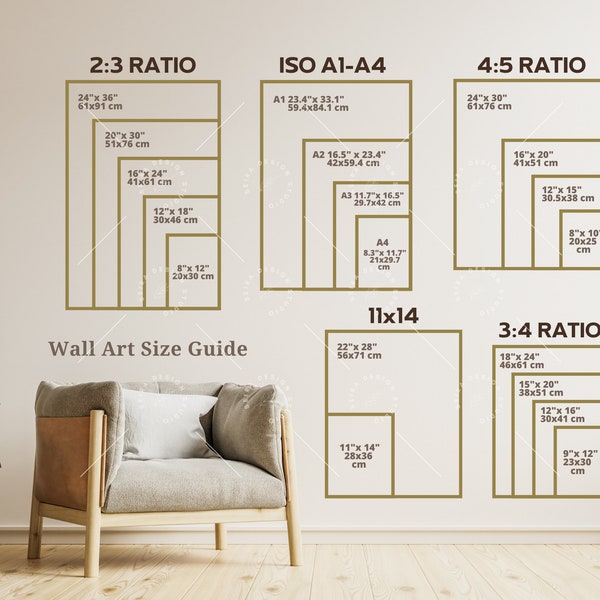 Wall Art Size Guide, Frame Size Guide, Print Size Guide, Comparison Chart, Poster Size Chart, Wall Display Guide, Vertical Art Size Guide