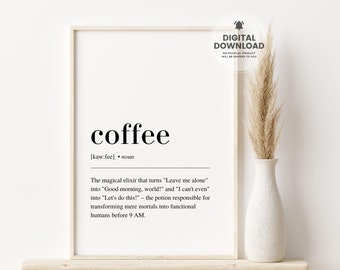 Koffie print, koffie definitie print, grappige koffie print, keuken poster, koffie kunst aan de muur, koffie print, koffie poster, koffie geschenken
