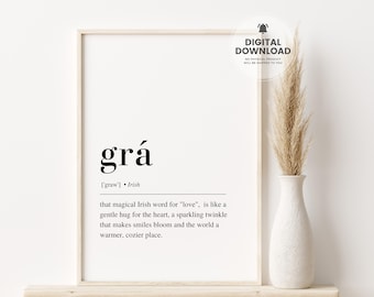 Grá Irish Print, Grá Definition Print, Ireland Print, Irish Sayings, Irish Art, Ireland Poster, Irish Wall Art, Ireland Digital Download