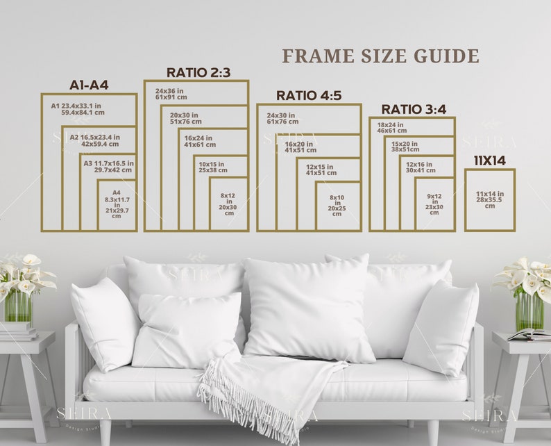 Wall Art Size Guide Standard Frame Sizes Guide Living Room - Etsy