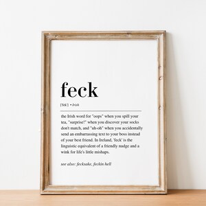 Feck Definition Print, Irish Print, Irish Home Decor, Ireland Print ...