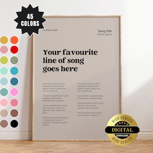 Stampa personalizzata del testo della canzone, stampa del testo personalizzata, poster del testo, arte murale del testo, poster del testo stampabile, regalo per gli amanti della musica, testi delle canzoni