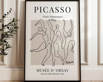 Póster de la exposición de Picasso, Danza, Arte vintage, Póster minimalista, Dibujo lineal, Impresión artística, Arte para dormitorio, Impresión de Picasso, Arte mural de Picasso
