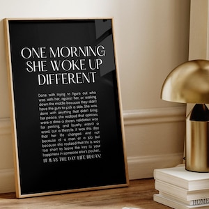 One Morning She Woke Up Different, Feminist Print, Female Empowerment, Woman line art, Feminist Wall Art, Strong Women Quote, Divorce Gift
