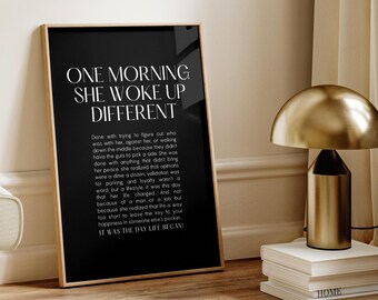 One Morning She Woke Up Different, Feminist Print, Female Empowerment, Woman line art, Feminist Wall Art, Strong Women Quote, Divorce Gift