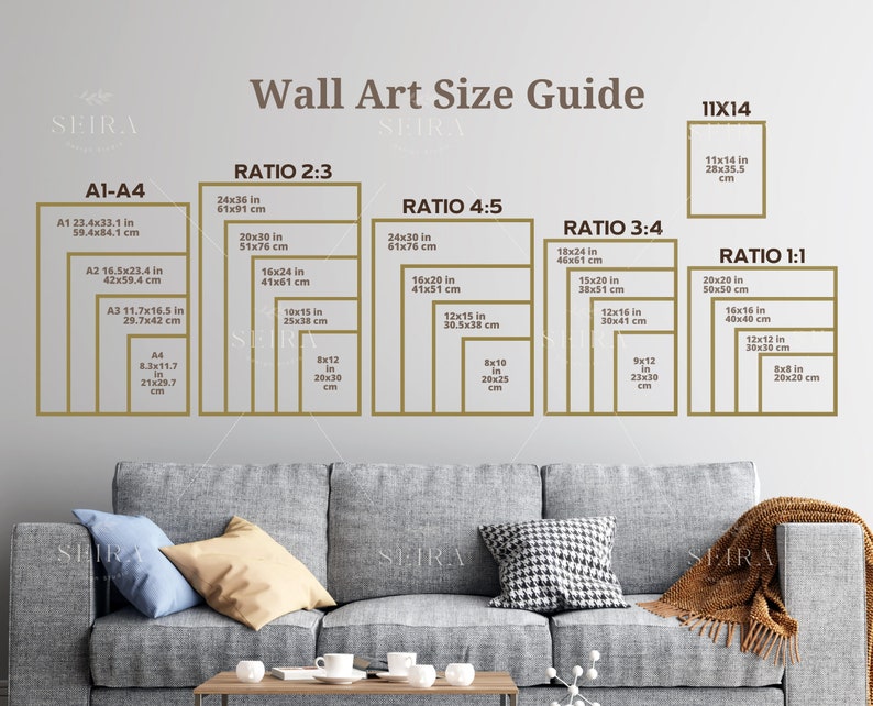 Wall Art Size Guide Standard Frame Sizes Guide Living Room - Etsy Australia